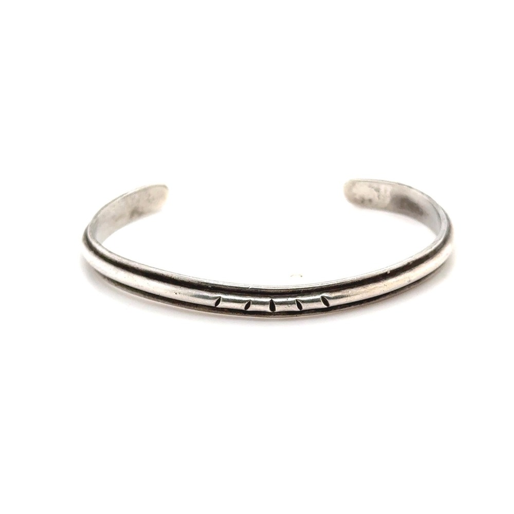 Vintage Sterling Silver Cuff Bracelet Stamped Minimalist Slim Bangle 6 Inch